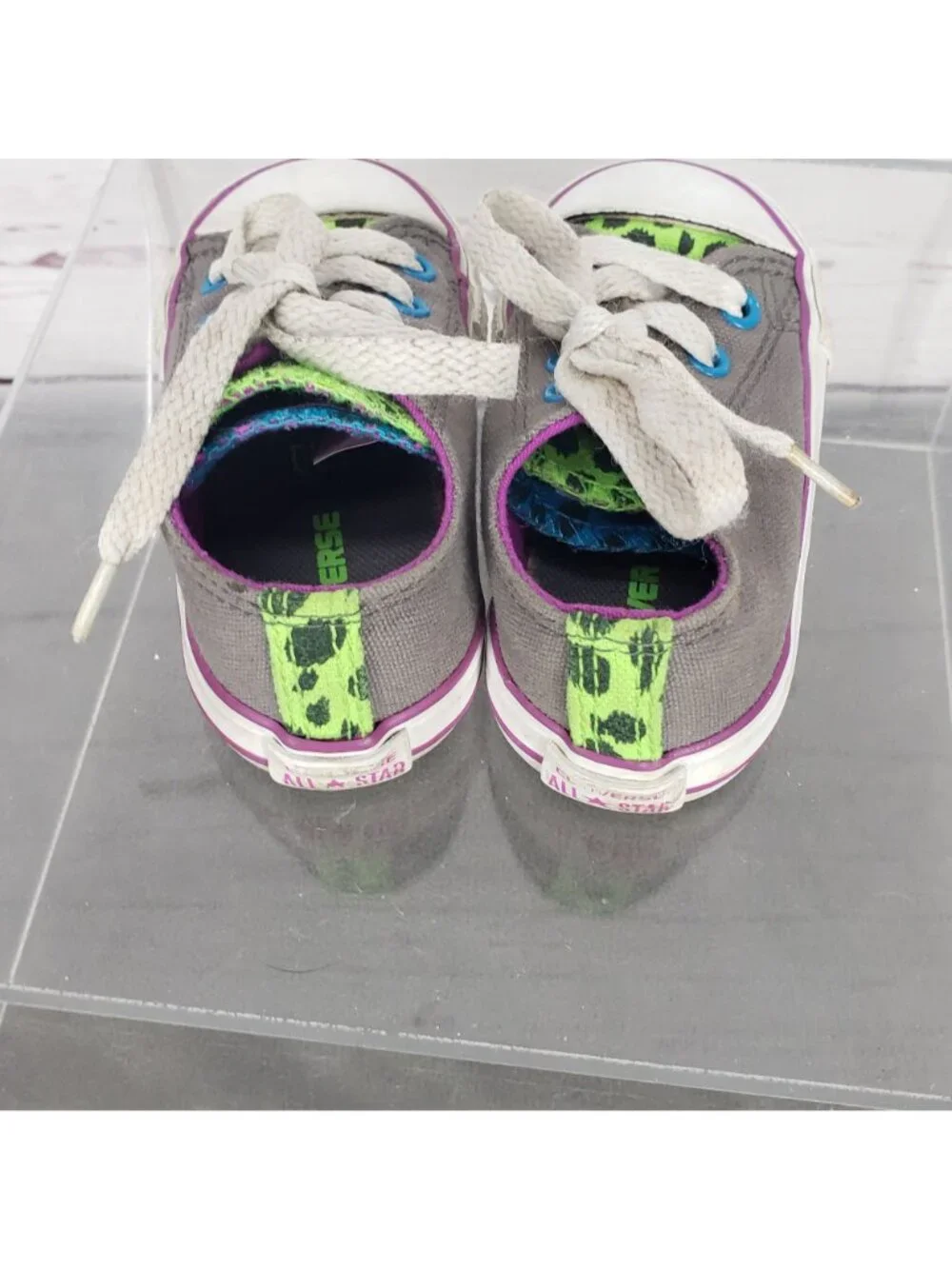 Converse All Star Toddler Shoes Gray Green Purple Canvas Size 5 Lace-Up Sneakers